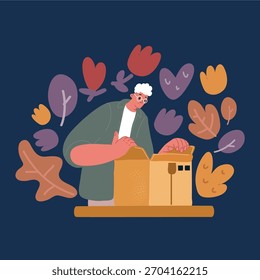 Ilustração de vetor de desenhos animados da entrega de encomendas de abertura do homem