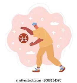 Cartoon vector illustration of man play basketball