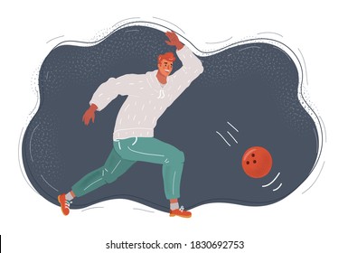 Cartoon, Vektorgrafik von The man, ein Bowling auf dunklem Hintergrund.