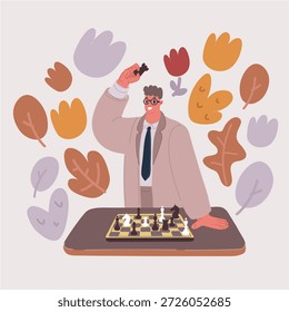 Cartoon, Vektorgrafik eines Mannes, der Schach spielt