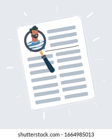 Cartoon vector illustration of man profile with users photo. Search with a magnifying glass