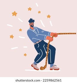 Ilustración vectorial de caricatura del hombre empujar la cuerda