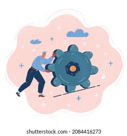 Cartoon vector illustration of man push the gear