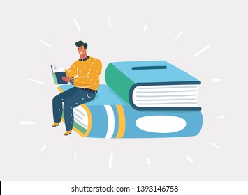 Cartoon vector illustration of man reading a book isolated on white background.