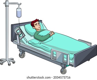 Dibujo vectorial de un hombre descansando en una cama de hospital