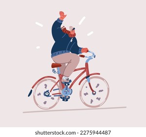 Ilustración vectorial de caricatura del hombre monta bicicleta en clima de otoño frío