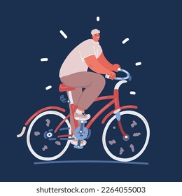 Dibujo vectorial de un hombre montando bicicleta. Joven ciclista sobre fondo oscuro