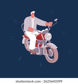 Cartoon vector illustration of man are riding motorcycle over dark background