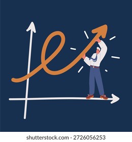 Ilustração do vetor de desenhos animados do homem é seta ascendente. Aumento do crescimento do rendimento