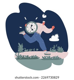 Cartoon vector illustration of man running with clock