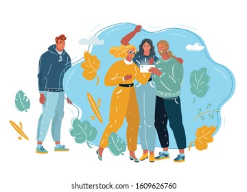 Cartoon vector illustration of man. Sad man and people don't like him. Psychological problems, an outcast, problems with friendship and communication