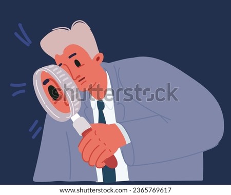 Cartoon vector illustration of Man search a document or file in catalog folder. Concept of information or data organization or optimization, search over dark backround