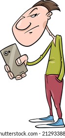 Cartoon Vector Illustration of Man Shooting or Filming with Smartphone