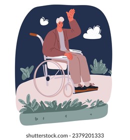 Dibujo vectorial del hombre sentado en una silla de ruedas sobre un fondo oscuro
