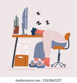 Cartoon vector illustration of man sleeping at workplace in office
