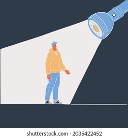 Ilustración vectorial de caricatura del hombre parado bajo la linterna en la oscuridad