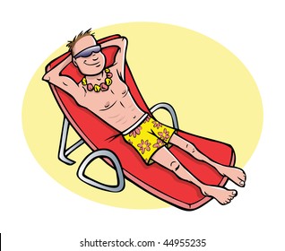 cartoon vector illustration man tanning