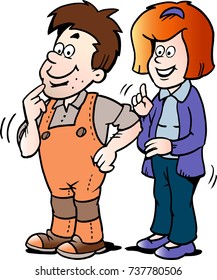 Cartoon Vector illustration of a man there listening to the woman s good advice