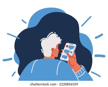 Cartoon vector illustration of man use his mobile. Rear view over dark backround - Powered by Shutterstock - Get 15% off with code: PIKWIZARD15