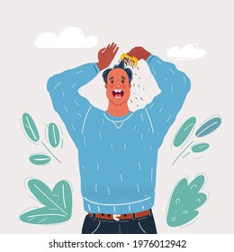 Cartoon vector illustration of man very stressed by man loses his hair