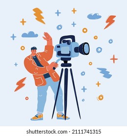 Cartoon vector illustration of Man with Videocamera