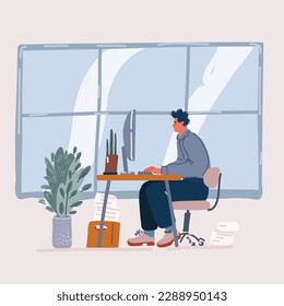 Ilustración vectorial de dibujos animados hombre ver video en la computadora