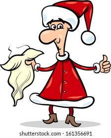 Cartoon Vector Illustration of Man wearing Santa Claus Costume on Christmas Time