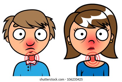 Cartoon vector illustration of man and woman cold or sick with flu