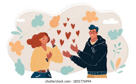 Cartoon vector illustration of man and woman together. Beautiful young couple fall in love each other