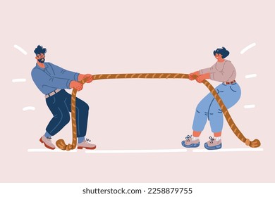 Cartoon vector illustration of man and woman play tag and war