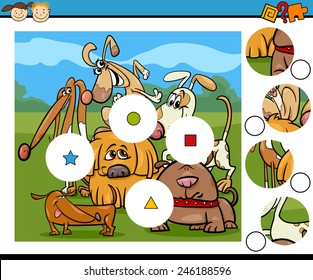 Cartoon Vector Illustration of Match the Pieces Education Game for Preschool Children