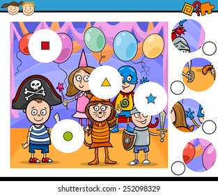 Cartoon Vector Illustration of Match the Pieces Educational Game for Preschool Children