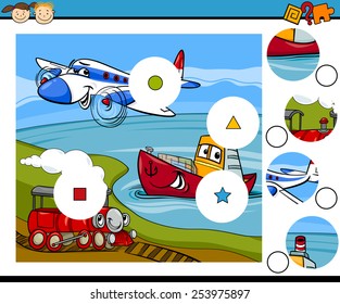 Cartoon Vector Illustration of Match the Pieces Educational Game for Preschool Children