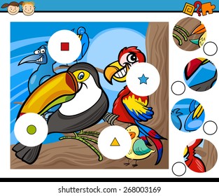 Cartoon Vector Illustration of Match the Pieces Educational Game for Preschool Children