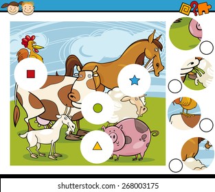Cartoon Vector Illustration of Match the Pieces Educational Game for Preschool Children