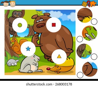 Cartoon Vector Illustration of Match the Pieces Educational Game for Preschool Children