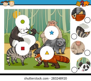 Cartoon Vector Illustration of Match the Pieces Educational Game for Preschool Children