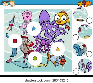 Cartoon Vector Illustration of Match the Pieces Educational Game for Preschool Children