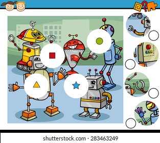 Cartoon Vector Illustration of Match the Pieces Educational Game for Preschool Children