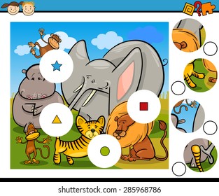 Cartoon Vector Illustration of Match the Pieces Educational Game for Preschool Children