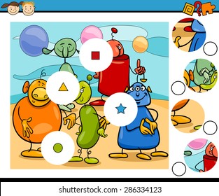 Cartoon Vector Illustration of Match the Pieces Educational Game for Preschool Children