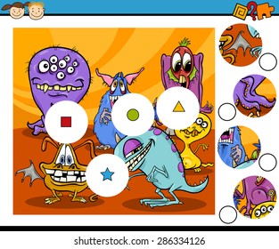 Cartoon Vector Illustration of Match the Pieces Educational Game for Preschool Children