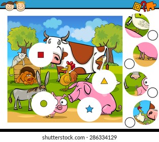 Cartoon Vector Illustration of Match the Pieces Educational Game for Preschool Children