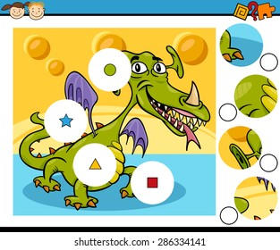 Cartoon Vector Illustration of Match the Pieces Educational Game for Preschool Children