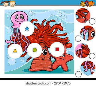 Cartoon Vector Illustration of Match the Pieces Educational Game for Preschool Children