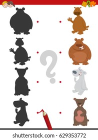 Cartoon Vector Illustration of Matching Shadows with Pictures Educational Activity Game for Children with Bears Animal Characters