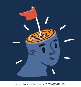 Cartoon vector illustration of The maze in the shape of a human head over dark background