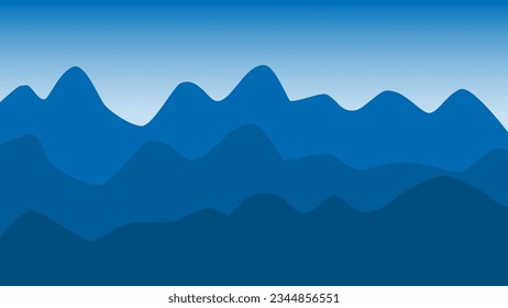 Ilustración vectorial caricatura pradera y puesta de sol de montaña, cielo azul con nubes con colinas y arrozales en el paisaje natural