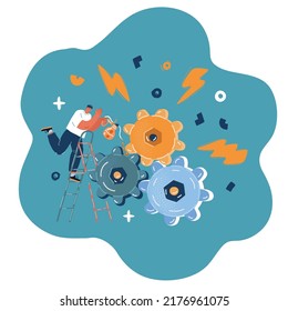 Cartoon vector illustration of Mechanic fixing mechanism