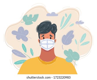 Cartoon vector illustration of Medical mask. Healthy man in medical protection mask. Caring for health at flu epidemic time.